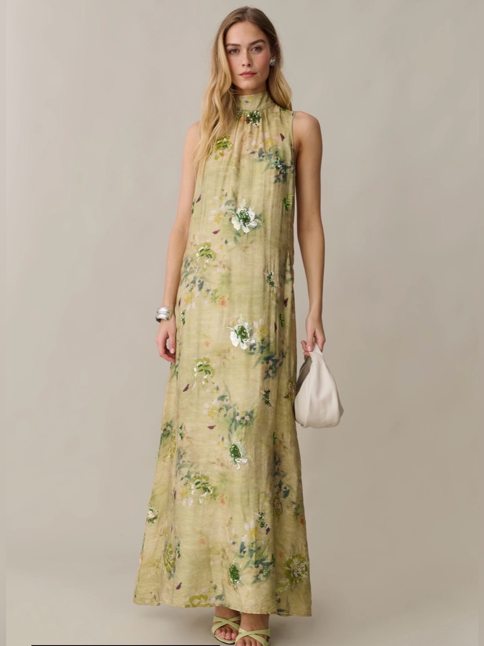 NWT o.p.t Naia Mariposa Floral Sequin Embroidered Maxi Dress, Large